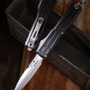 Microtech Ultratech EX ZBP Bayonet Signature Series Stonewash Full Serrated 1120EX-12S – סכין אוטומטית OTF עם להב Bayonet C בצבע שחור / אפור
