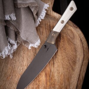 Microtech 6" Utility Knife DLC Standard Ivory G-10 Bronzed Titanium Bolster 3400B-1DLCIVS – סכין מטבח Utility מקצועית עם להב DLC ו־Bronzed Titanium Bolster