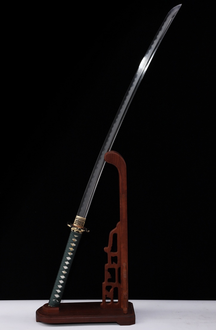 WKC Lotus Katana JAP30 – קטאנה מחושלת ידנית מפלדת דמשק מקופלת עם Hamon אמיתי בצבע ירוק 2 WKC Lotus Katana JAP30 – קטאנה מחושלת ידנית מפלדת דמשק מקופלת עם Hamon אמיתי בצבע ירוק – תמונה 2