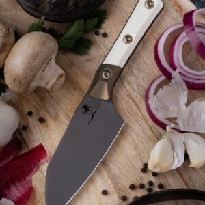 Microtech 4.2" Santoku Knife DLC Standard Ivory G-10 Titanium Bolster 3300B-1DLCIVS – סכין מטבח Santoku מקצועית עם להב DLC ו־Titanium Bolster