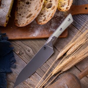 Microtech 6" Utility Knife Stonewash Standard Titanium Bolster Ivory G-10 3400B-10IV – סכין מטבח Utility מקצועית עם Titanium Bolster וידית Ivory G-10