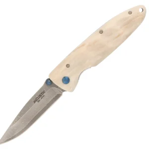 MCUSTA MC-0019D Classic Wave White Corian – סכין מתקפלת יפנית עם ידית שיש ולהב דמסקוס בצבע לבן