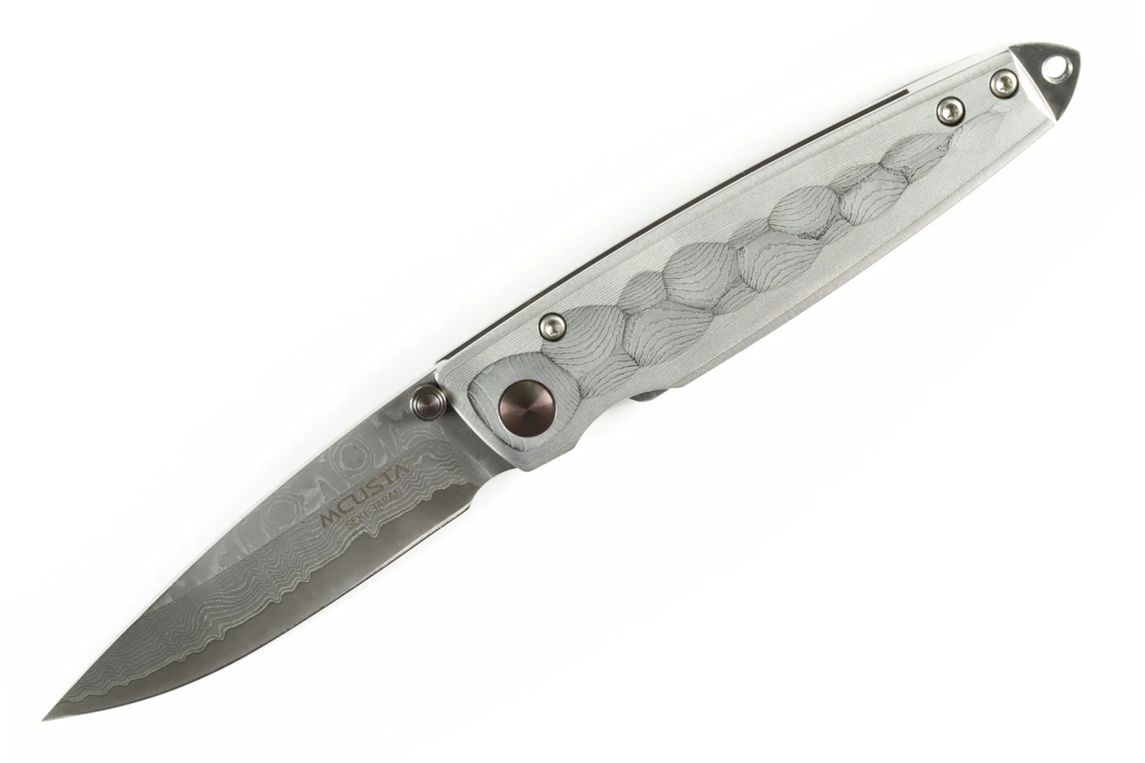 MCUSTA MC-0034D Shinra Tsuchi – סכין מתקפלת יפנית עם להב דמסקוס בצבע כסוף 1 MCUSTA MC-0034D Shinra Tsuchi – סכין מתקפלת יפנית עם להב דמסקוס בצבע כסוף