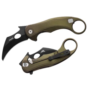 LionSteel LE2 A GB – קרמביט מתקפל קומפקטי עם להב M390 ירוק / שחור, ידית אלומיניום עם טכנולוגיית פתיחה מהירה מהכיס