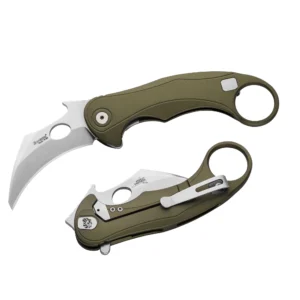 LionSteel LE2 A GS – קרמביט מתקפל קומפקטי עם להב M390 ירוק / כסף, ידית אלומיניום עם טכנולוגיית פתיחה מהירה מהכיס