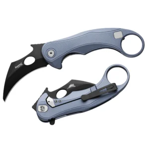 LionSteel LE2 A IB – קרמביט מתקפל קומפקטי עם להב M390 כחול / שחור, ידית אלומיניום עם טכנולוגיית פתיחה מהירה מהכיס