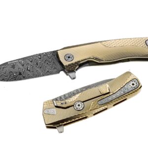 LionSteel ROK DD GL - סכין מתקפלת עם להב דמסקוס וידית טיטניום בצבע זהב / שחור