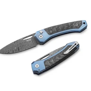 LionSteel TW D GY Twain Damascus – סכין מתקפלת דמסקוס וטיטניום עם Carbon Fiber בצבע כחול / שחור