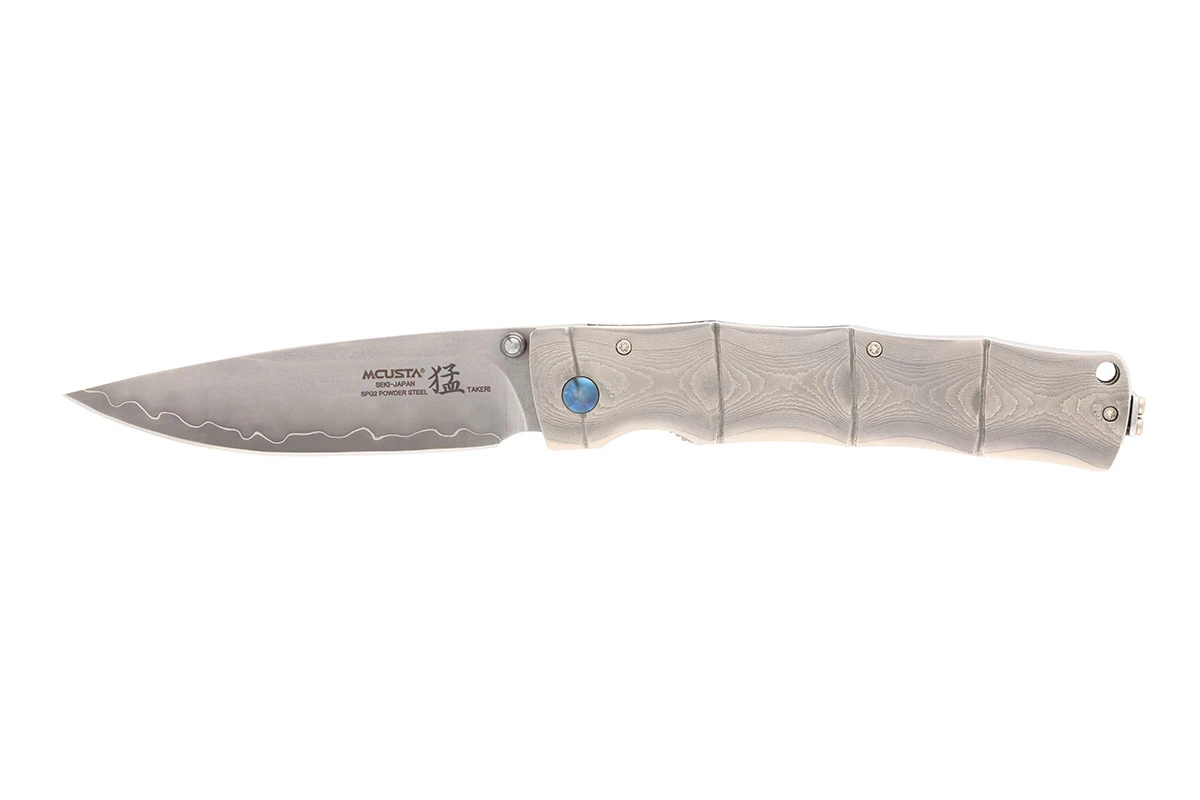 MCUSTA MC-0202G Shinra Maxima Takeri – סכין מתקפלת יפנית עם ידית דמסקוס ולהב סאן מאי בצבע כסוף 4 MCUSTA MC-0202G Shinra Maxima Takeri – סכין מתקפלת יפנית עם ידית דמסקוס ולהב סאן מאי בצבע כסוף – תמונה 4