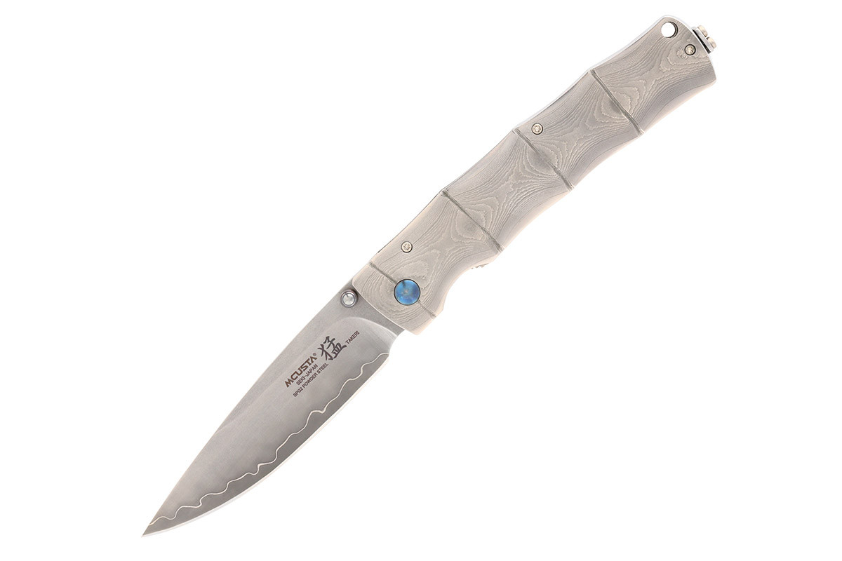 MCUSTA MC-0202G Shinra Maxima Takeri – סכין מתקפלת יפנית עם ידית דמסקוס ולהב סאן מאי בצבע כסוף 1 MCUSTA MC-0202G Shinra Maxima Takeri – סכין מתקפלת יפנית עם ידית דמסקוס ולהב סאן מאי בצבע כסוף