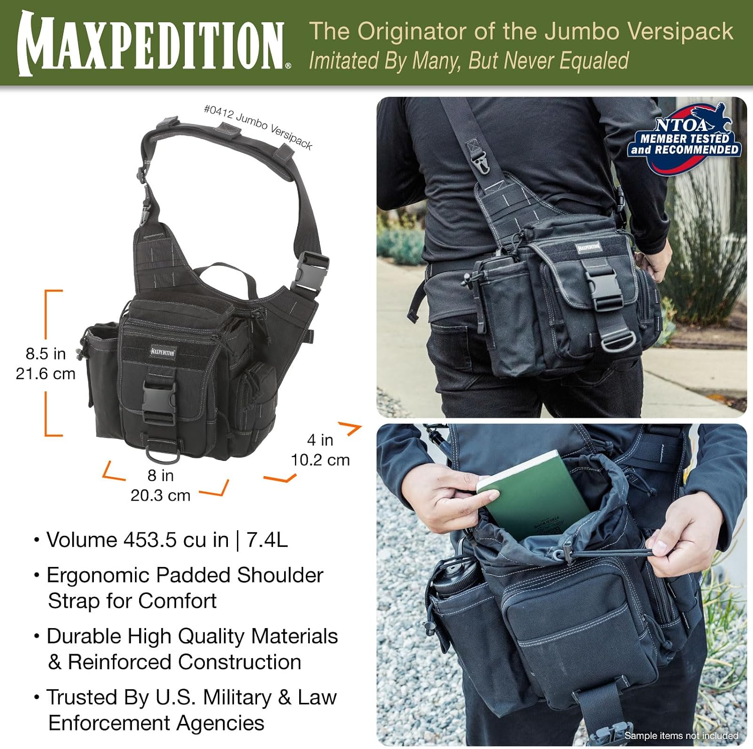 Maxpedition Jumbo EDC Versipack 9845B – תיק כתף טקטי שחור 500D עם תא ראשי מוגדל 3 Maxpedition Jumbo EDC Versipack 9845B – תיק כתף טקטי שחור 500D עם תא ראשי מוגדל – תמונה 3