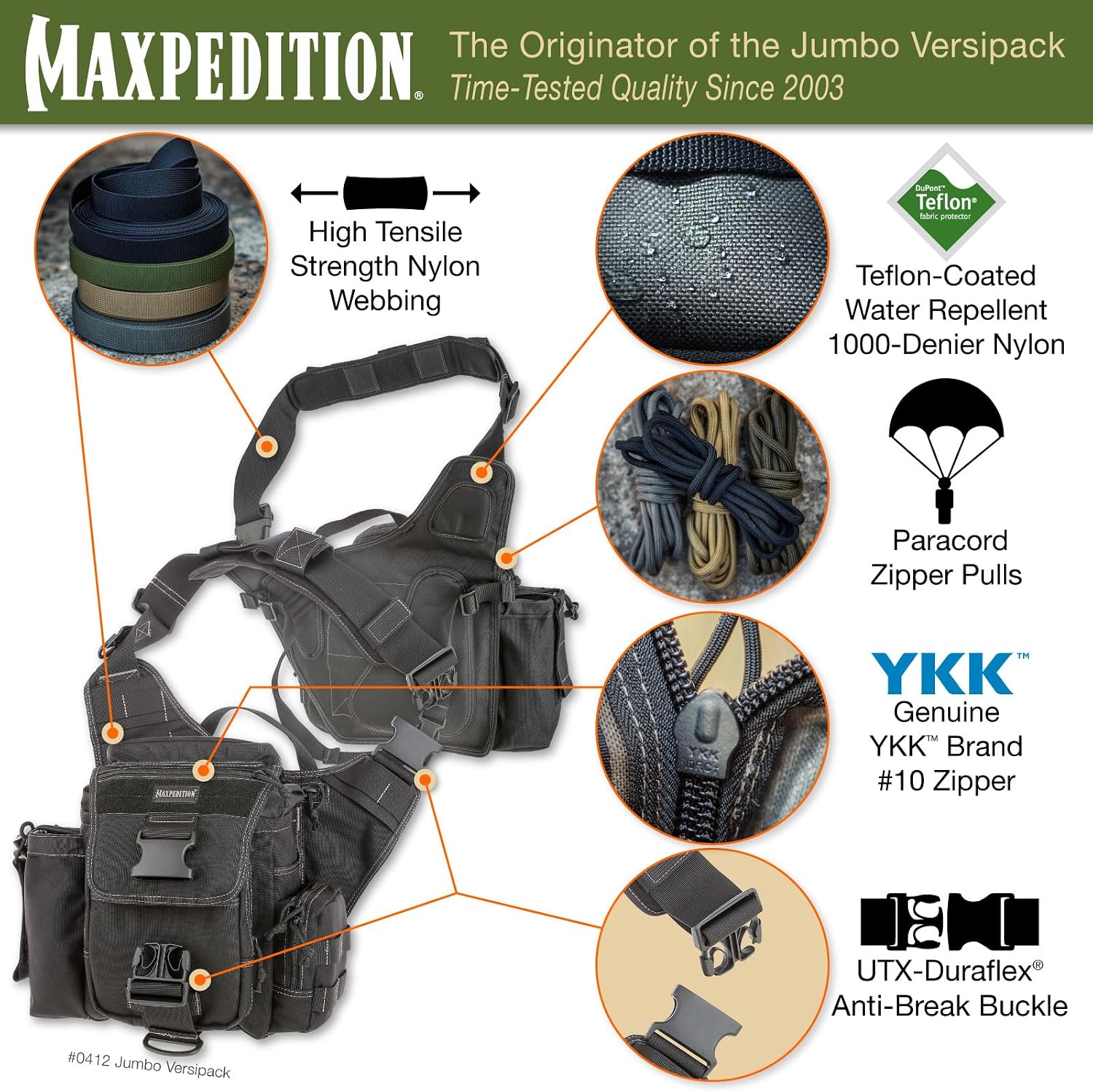Maxpedition Jumbo EDC Versipack 9845B – תיק כתף טקטי שחור 500D עם תא ראשי מוגדל 5 Maxpedition Jumbo EDC Versipack 9845B – תיק כתף טקטי שחור 500D עם תא ראשי מוגדל – תמונה 5