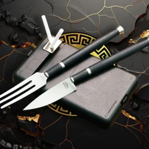 Carnivore Personal Dining Set – ערכת סכו"ם אישית קומפקטית עם סכין VG-10, מזלג ומשחיז קרמי